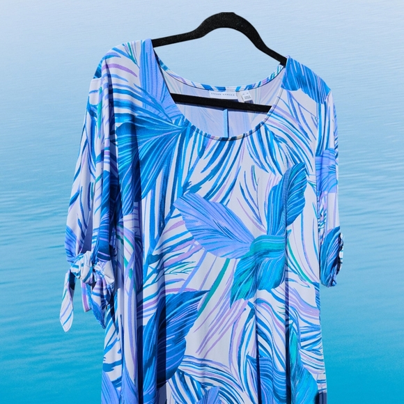 Susan Graver Printed Regular Liquid Knit A-Line Dress Sleeve Ties Pockets XL - Picture 5 of 11